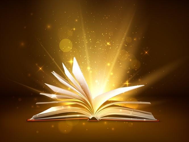 Buku terbuka bercahaya — simbol terus belajar
